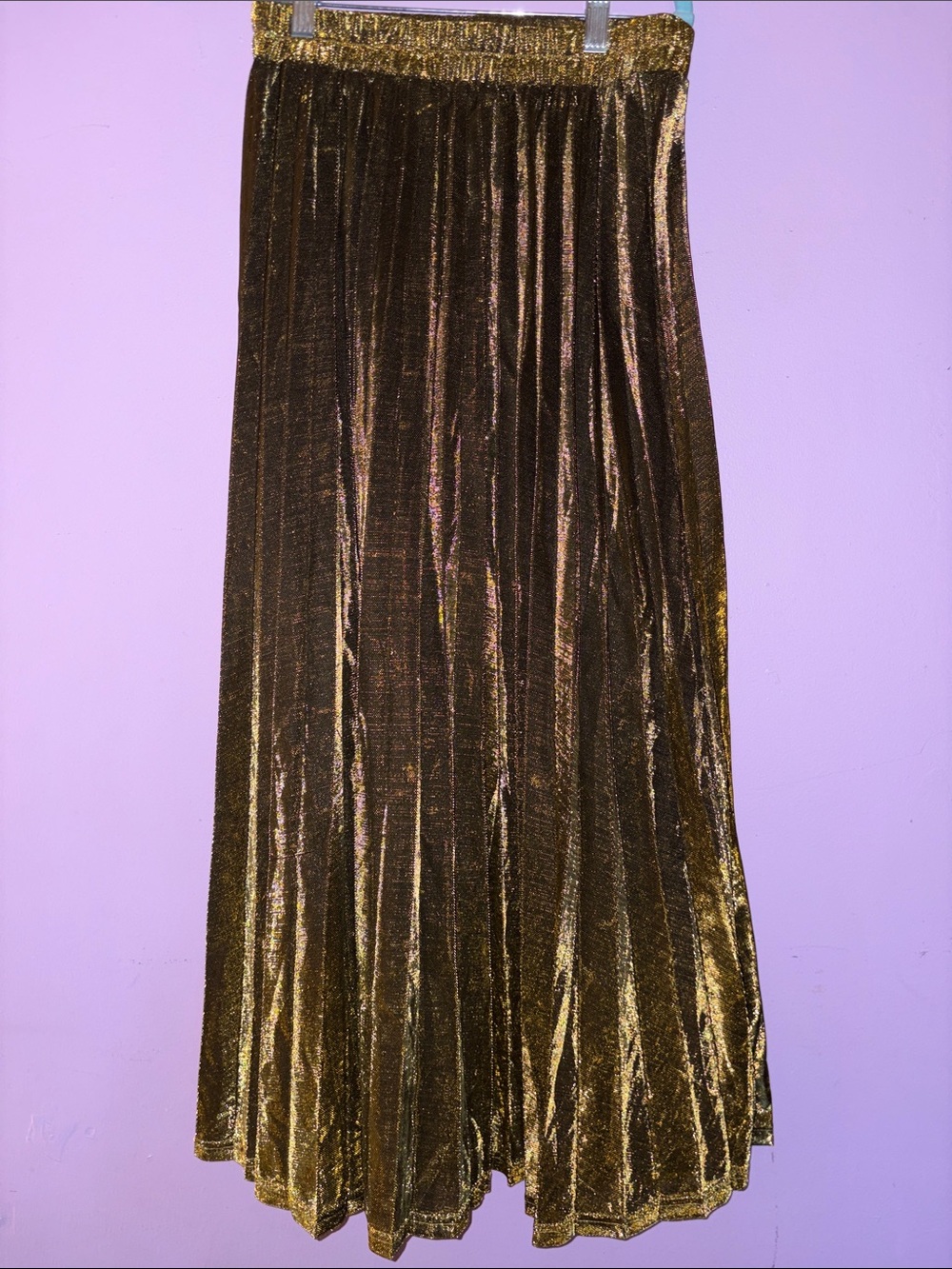 Gold Metallic Pleated Maxi Skirt